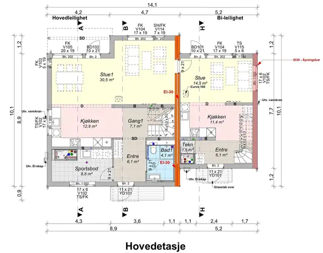 Plantegning av eneboligens andre etasje. Det tas forbehold om endringer og avvik.