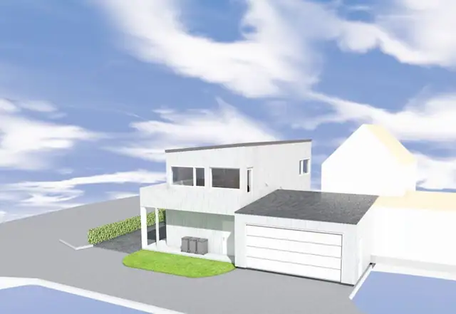Illustrasjonstegning Søbstadvegen 58 A fra nordvest.