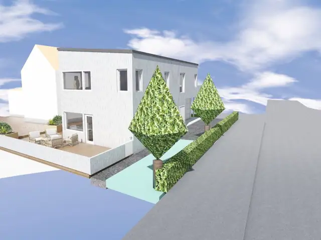 Illustrasjonstegning Søbstadvegen 58 A fra sørøst.