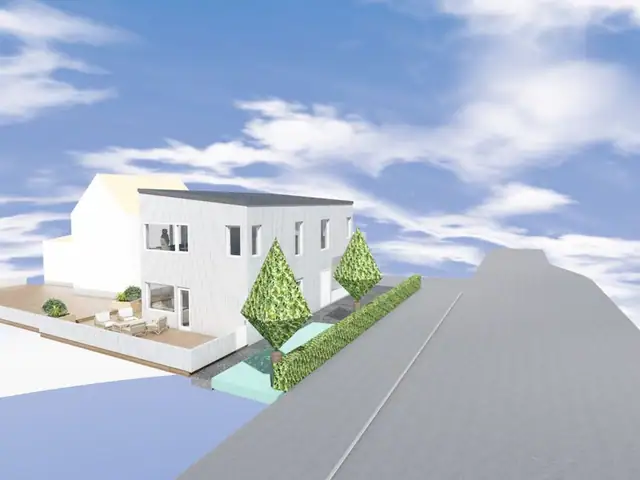 Illustrasjonstegning Søbstadvegen 58 A fra nordøst.