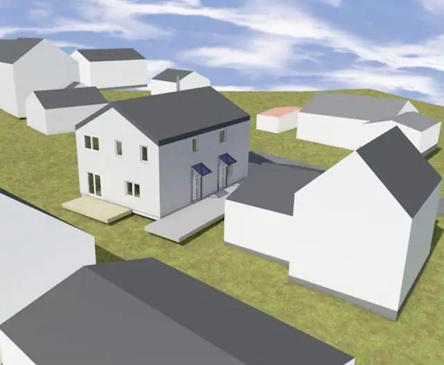 Illustrasjonstegning Søbstadvegen 58C/D fra sørøst.