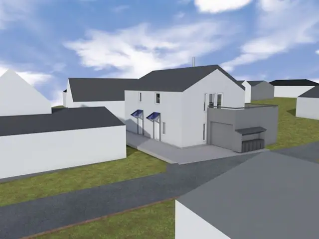 Illustrasjonstegning Søbstadvegen 58C/D fra nordøst.