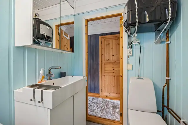 Badet har også opplegg for vaskemaskin.